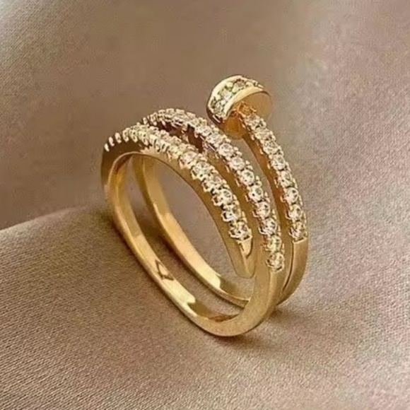 Jewelry - Spiral Flash Diamond Multi- Layer Nail Copper With Zirconia Ring